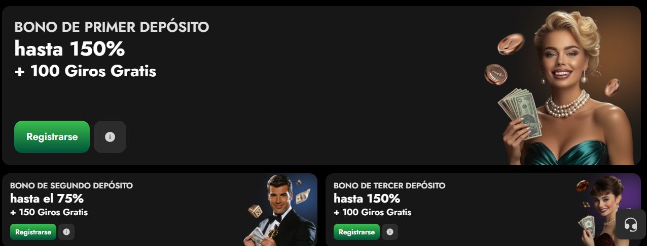 Consigue bonos de depósito hasta 150% con giros gratis incluidos